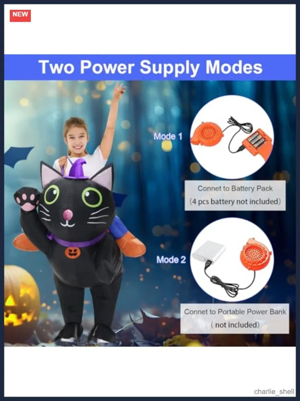 Kids Inflatable Ride On Cat Costume Polyester Blow Up Halloween Cosplay